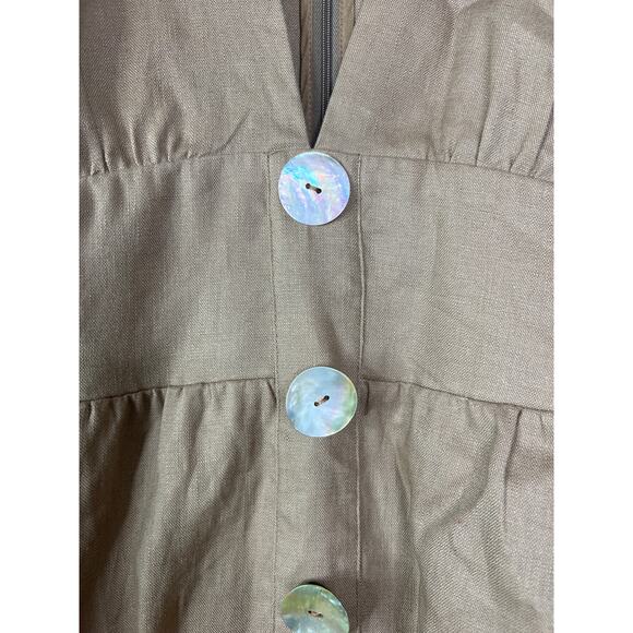 NWT Reformation Ty Button-Embellished Linen Kimono Sleeve Mini Dress Khaki - Picture 6 of 9